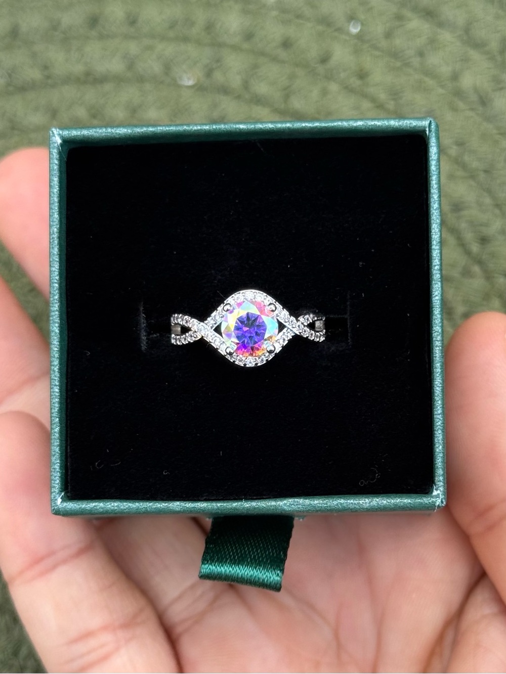 1 CT Fantasy Blue Rainbow Moissanite Solitaire Ring Size 6 GRA Certified